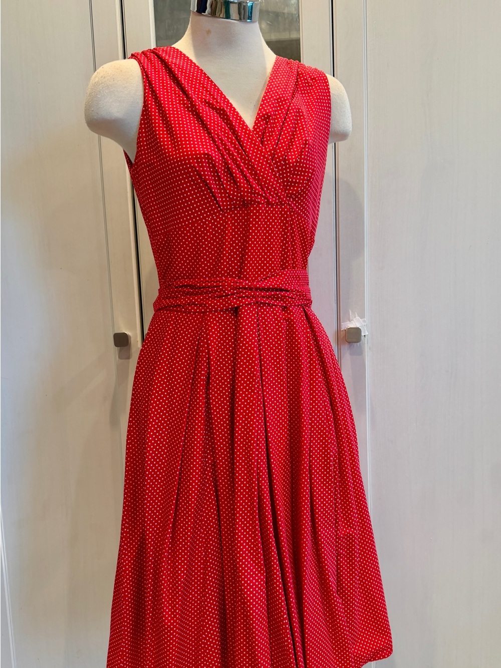 Rabbit Rabbit Rabbit Red Polka Dot Sleeveless V-Neck Fit-and-Flare Dress